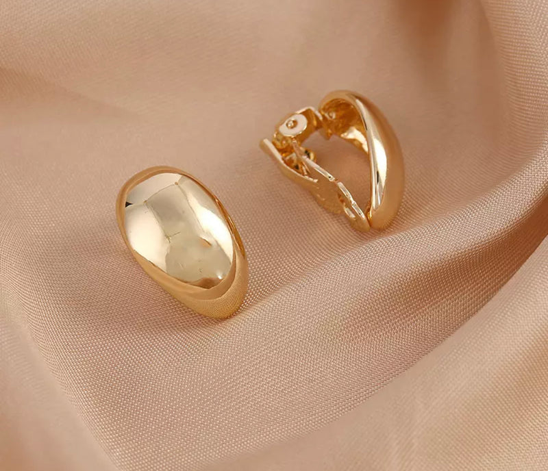 Clip on 3/4" gold or silver scoop style button earrings