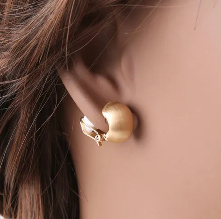Clip on 1/2" Xsmall matte gold wide half hoop earrings