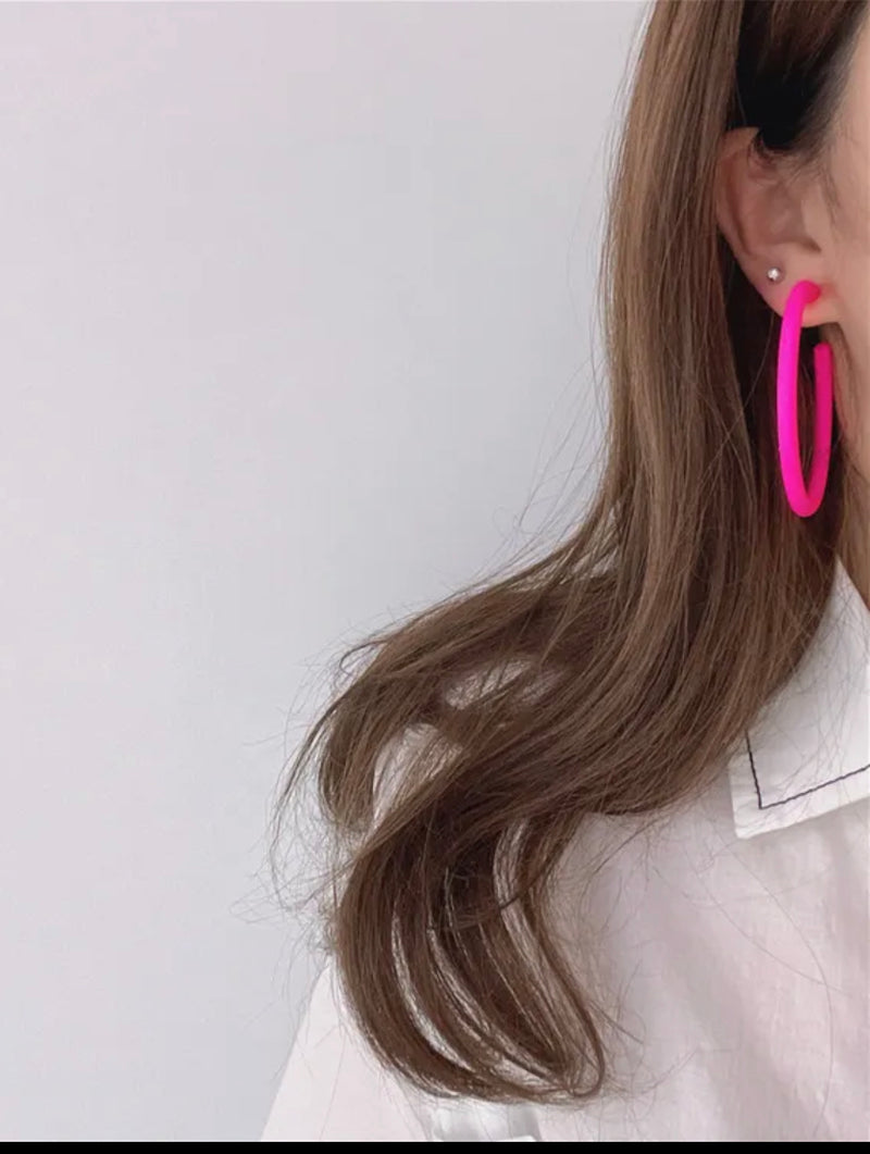 Trendy 2 1/2" clip on large plastic peach open back hoop earrings