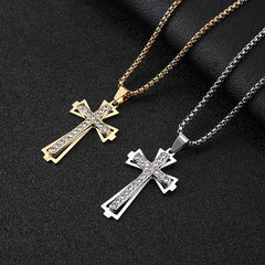 DSN Stainless steel gold or silver plated men's cross pendant necklace