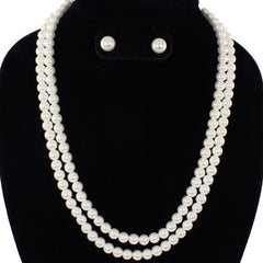 Pierced gold and cream pearl two strand necklace set