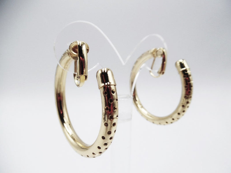 Clip on 1 3/4" gold pin hole open back hoop earrings