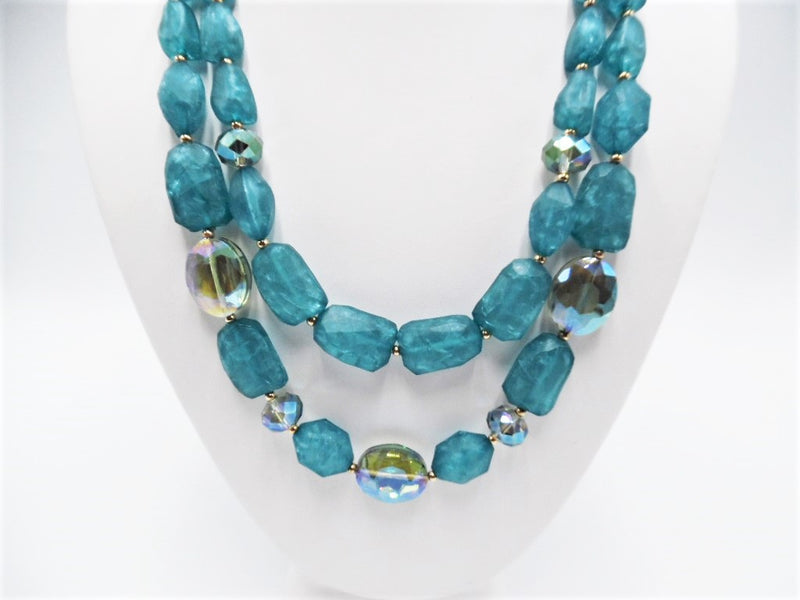 Clip on gold and turquoise fluorescent beaded necklace set
