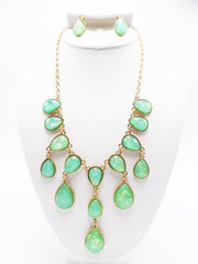 Clip on gold and green and gold glitter necklace set