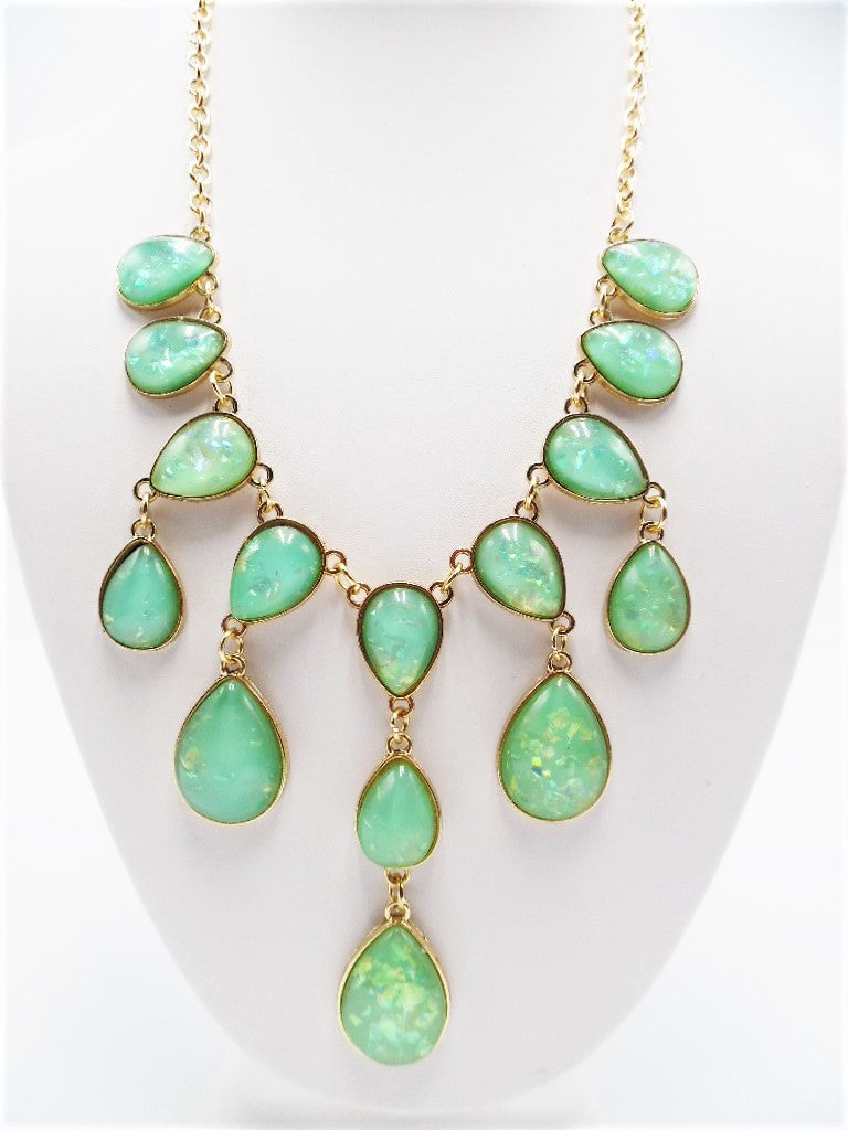 Clip on gold and green and gold glitter necklace set