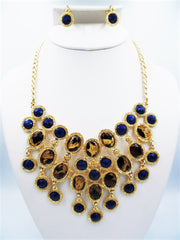 Clip on gold, black, blue or red animal print necklace set