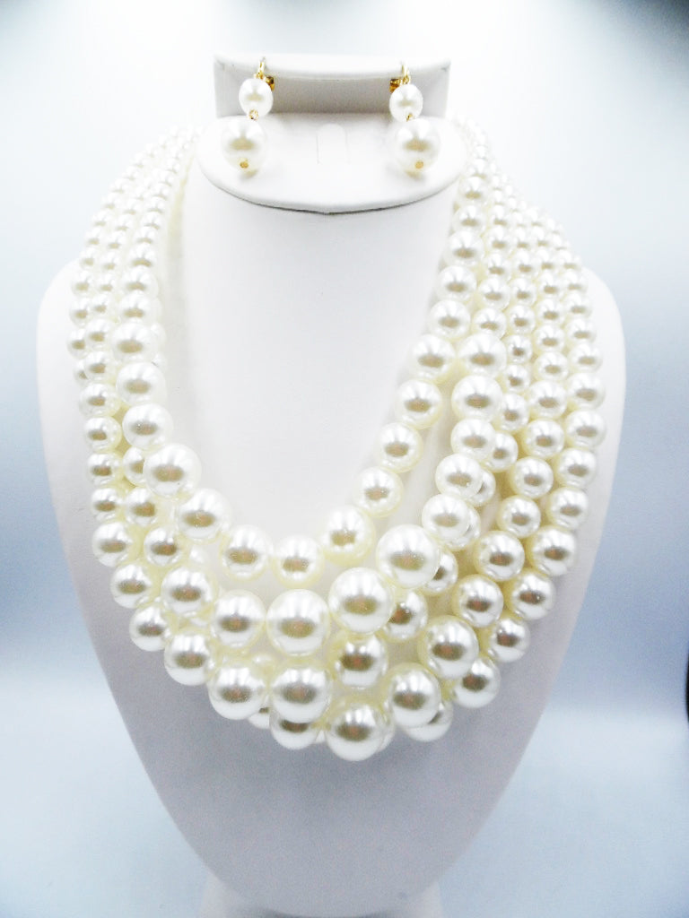 Clip on gold and cream 5 strand pearl necklace and earring set set