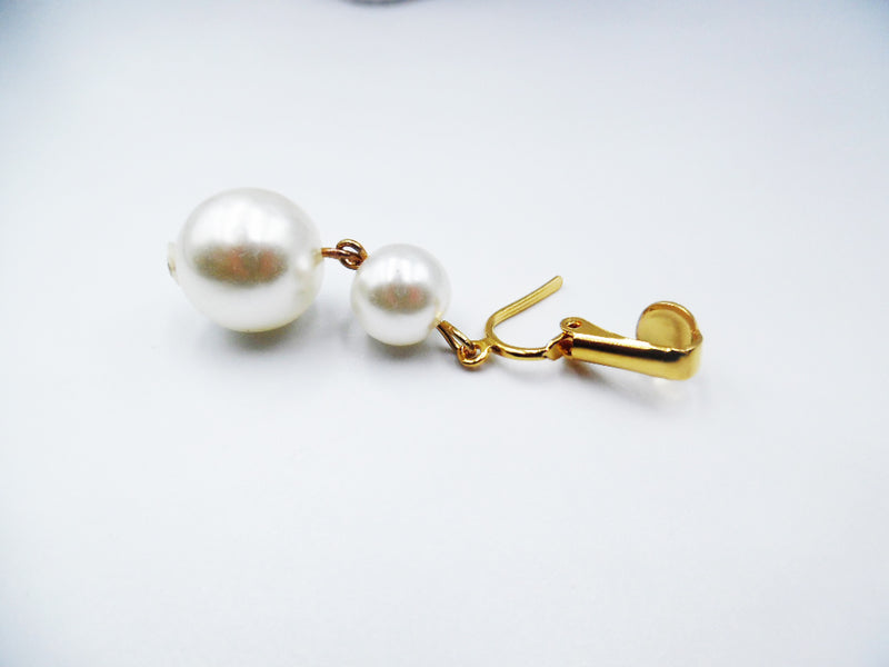 Clip on 5 layer gold chain white pearl necklace set