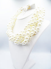 Clip on gold and cream pearl braided necklace set