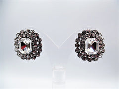 Clip on silver & clear stone square earrings w/2 rows of clear stone edges