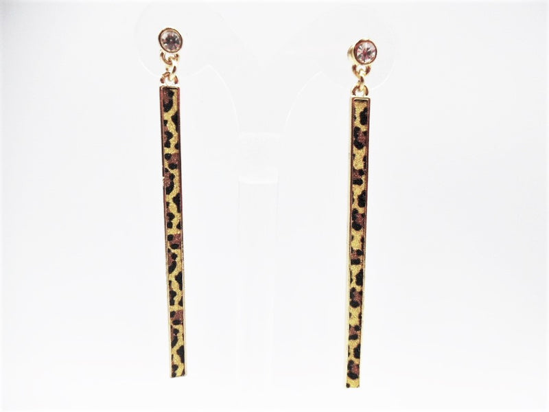 Pierced gold & multi colored glitter animal print stick earrings w/clear stone