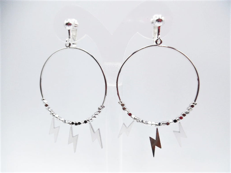 Clip on 3" silver and pink plastic multi hoop dangle earrings