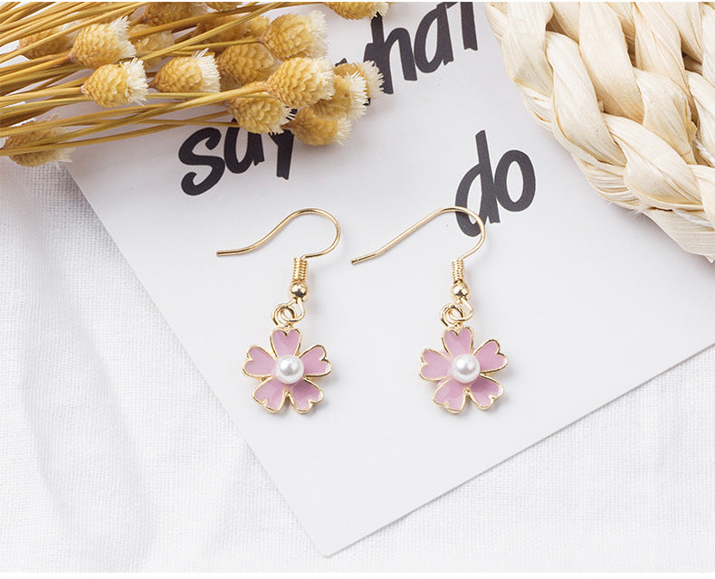 DSN Clip on or Pierced 1 pair of gold, pink and white pearl flower earrings