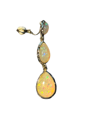 Clip on gold & white multi colored glitter three teardrop earrings