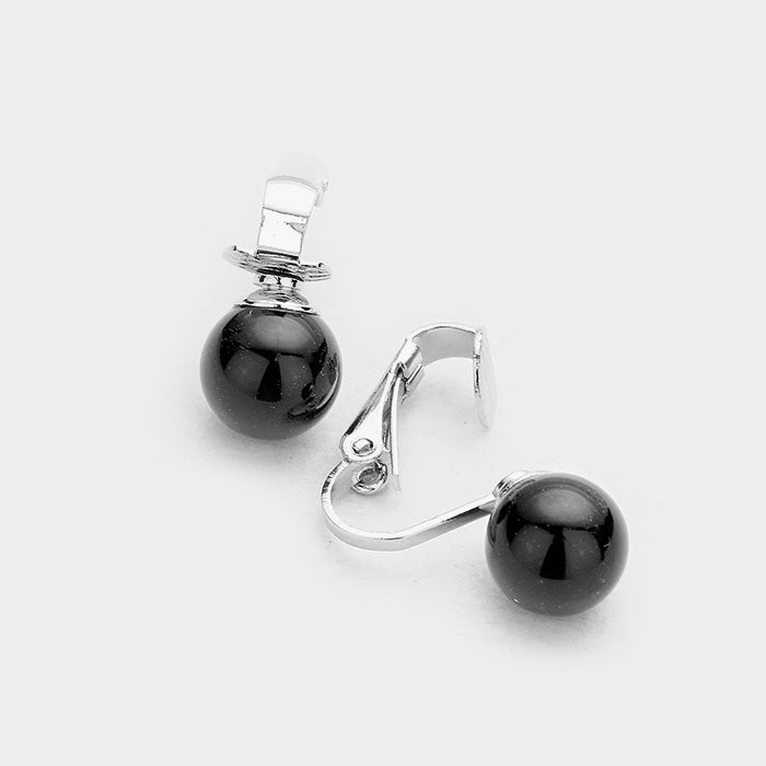 Clip on 3/4" silver and .04 black bead button style earrings