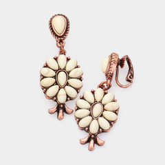 Western clip on rose and white stone wing earrings