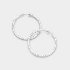Clip on 1 3/4 indented silver spring back hoop earrings