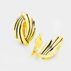 Clip on gold and black indented cross wing earrings