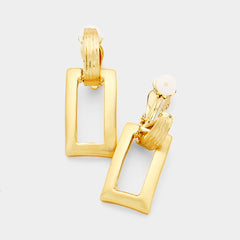 Clip on matte gold dangle long square earrings