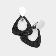 Clip on matte silver and black painted indented triangle earrings