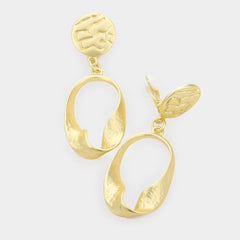 Clip on matte gold twisted dangle hoop earrings