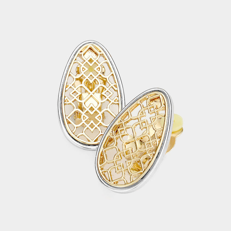 Clip on gold net style earrings w/silver edges