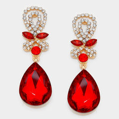 Pierced gold and red stone teardrop earrings