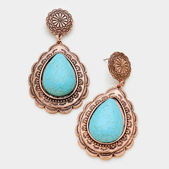 Western pierced rose and turquoise dangle earrings