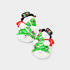 Pierced silver Santa with Christmas Tree earrings