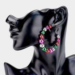 Pierced silver multi colored beaded hoop earrings