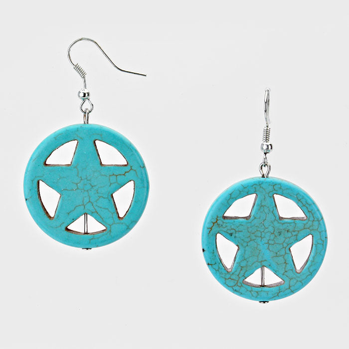 Western pierced silver and turquoise round star earrings