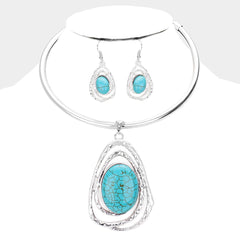 Sterling silver pierced clear stone round pendant necklace  set
