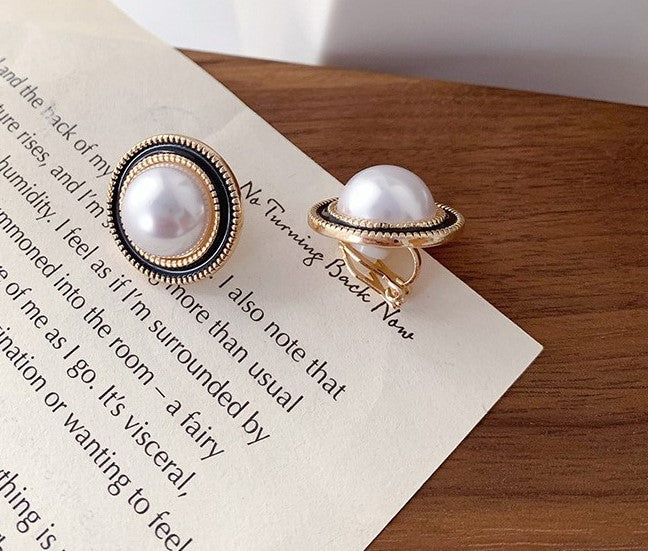 Clip on 1/2" extra small gold and white round pearl earrings