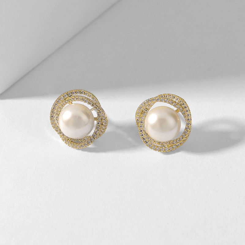 Clip on 1/2" xsmall gold and white pearl twisted edge earrings