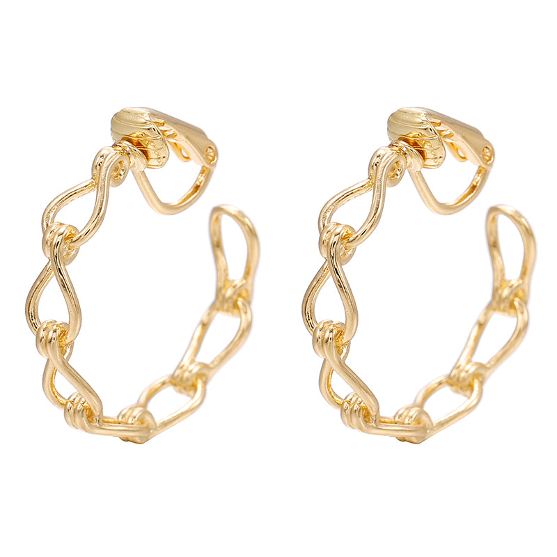 Trendy 1 1/4" clip on gold or silver twisted link open back hoop earrings