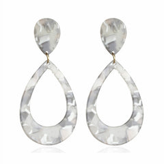 Clip on gold, white and gray plastic marble teardrop earrings