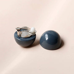 Clip on silver and gray round plastic earrings