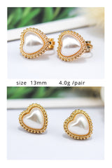 Clip on small gold and white pearl heart earrings