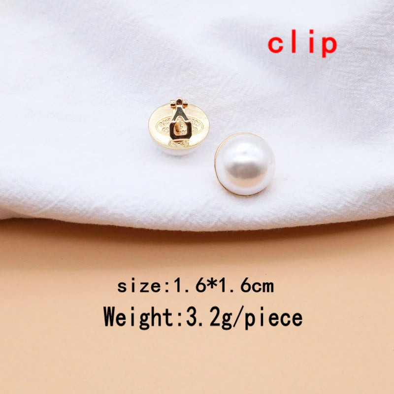 Clip on 3/4" small gold edge white pearl button earrings