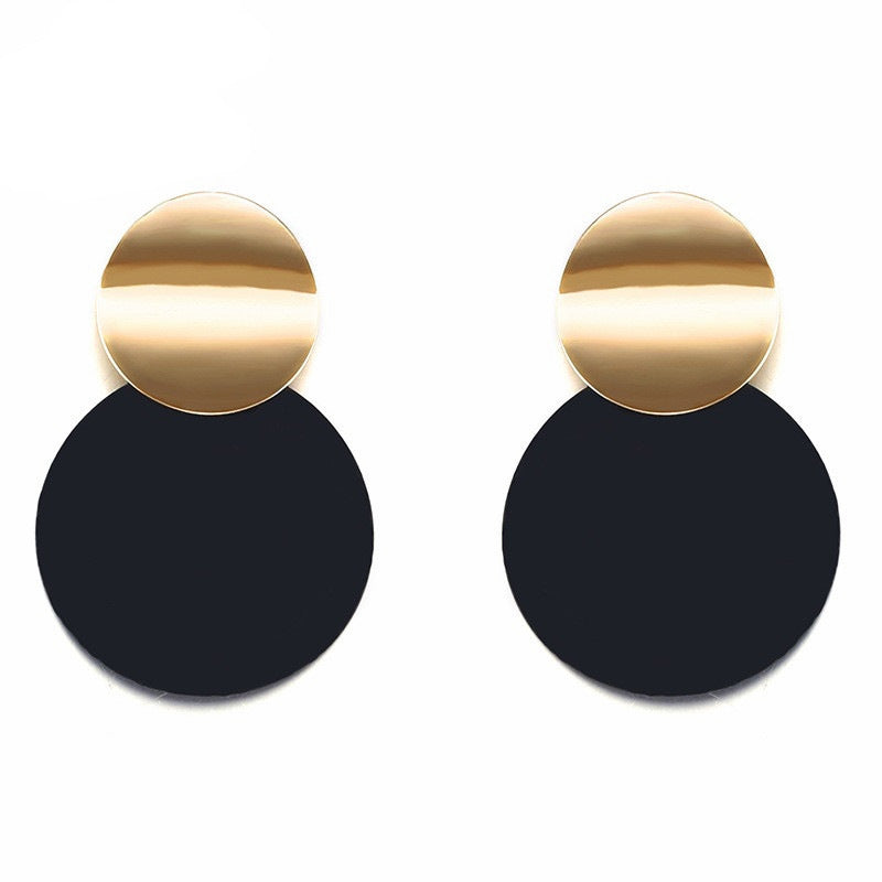 Clip on 2" bent gold and black double circle earrings