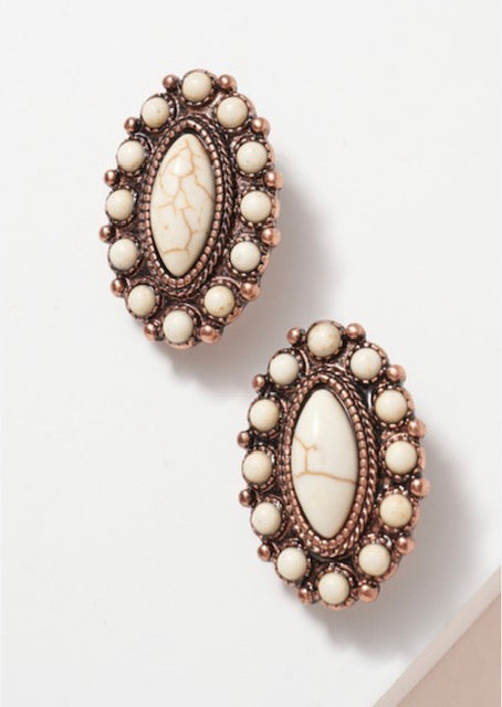 Western clip on 1 1/4" rose and white stone marquise earrings