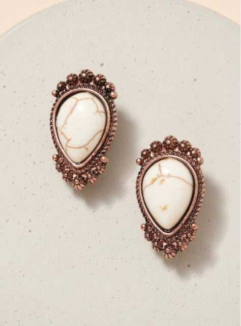 Clip on rose and white stone pointed end earrings