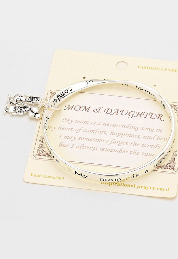 Silver Mom and Daughter twisted bangle charm bracelet
