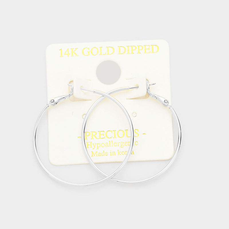 Silver wire med lightweight pierced 14K gold dipped hoop earrings