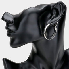 Shiny small silver wide pierced hoop earrings