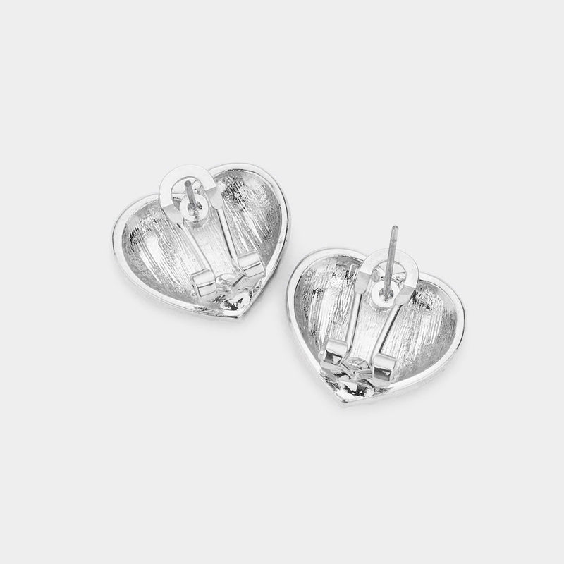 Pierced silver textured heart earrings