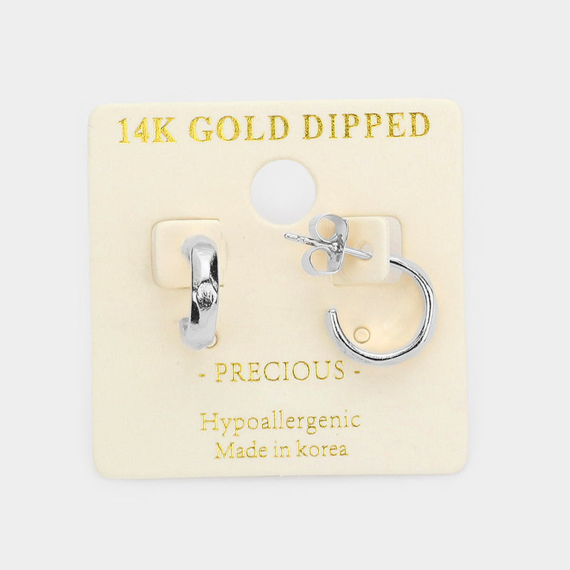Silver X-small hammered open back pierced 14K G. F. hoop earrings