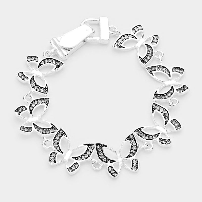 Magnetic silver & clear stone butterfly bracelet