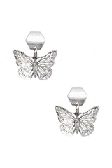 Silver pierced dangle cutout dangle butterfly earrings