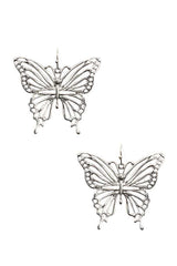 Pierced silver cutout dangle butterfly earrings